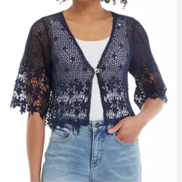 Chris McLaughlin Y2K Top Womens Floral White Crochet Boho Cottagecore Sheer - Picture 3 of 16